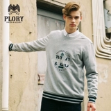 PLORY Модный трендовый трикотажный свитер с круглым воротником, толстовка, простой и элегантный дизайн, с вышивкой