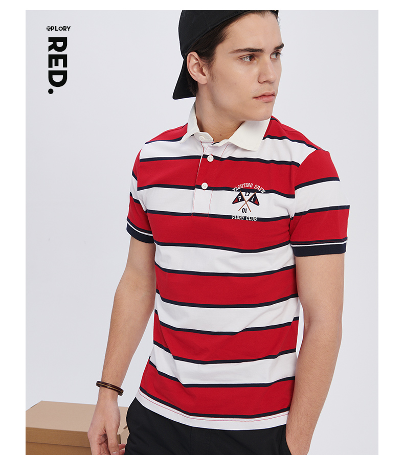 PLORY2018 mùa hè mới sọc cotton POLO chàng trai áo sơ mi giản dị ngắn tay áo POHA825001