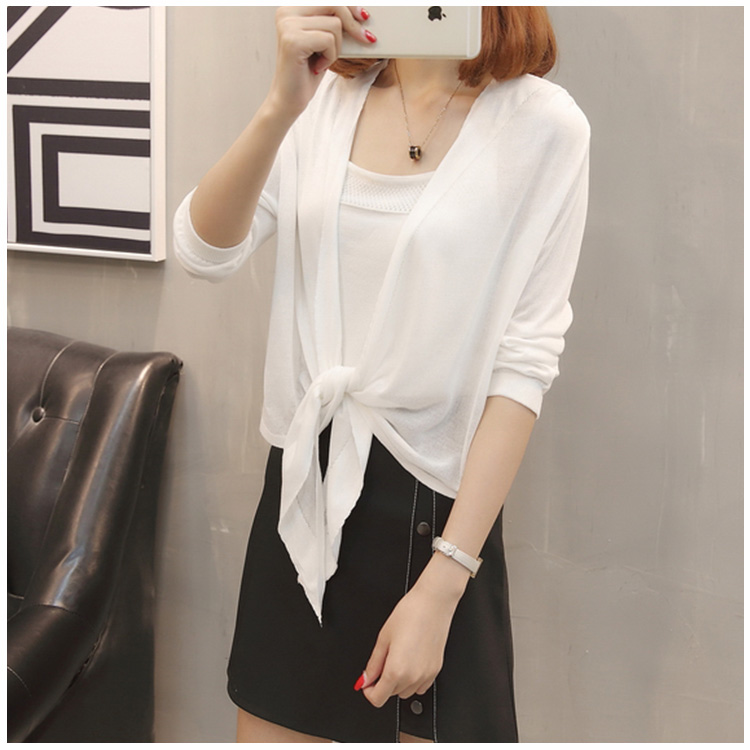 Mùa hè mới áo len lụa tơ tằm của phụ nữ chống nắng quần áo mỏng cardigan áo khoác nữ đoạn ngắn bên ngoài khăn choàng nhỏ nữ áo len gile