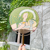 (Little Elephant Flower Research Institute) Original Illustration Green Coffee Rice Paper Fan