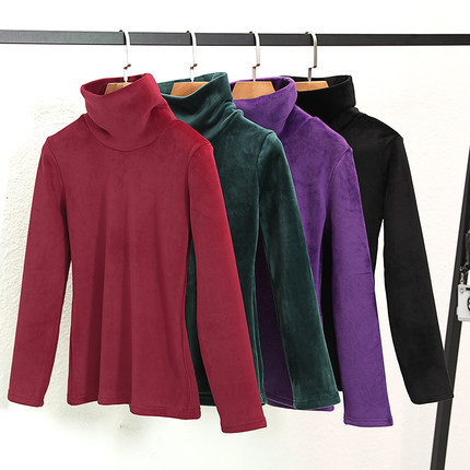 金丝绒打底衫女2018新款秋冬保暖百搭高领长袖修身大码显瘦t恤女-tmall.com天猫