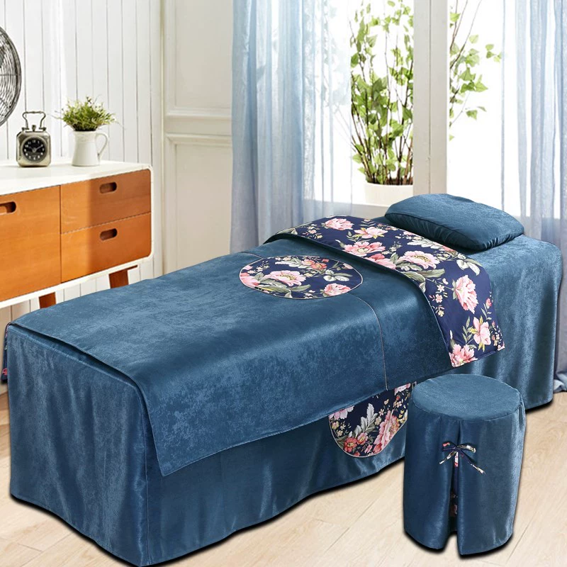 Châu Âu cuối vẻ đẹp bedspread denim bông đơn thẩm mỹ viện đơn giản điều trị massage giường bìa với lỗ - Trang bị tấm ga spa