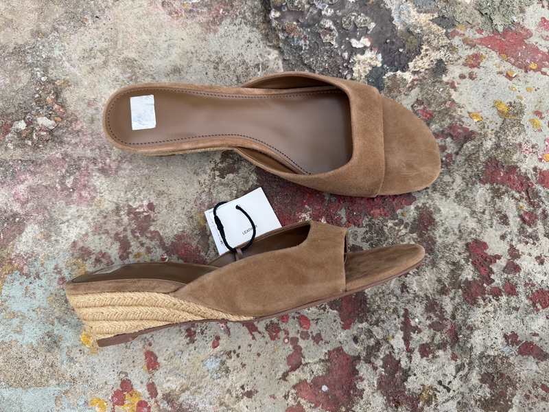 26 Suede Slip-On Espadrille Wedge Sandals for Women, Summer Outdoor Genuine Leather Open-Toe Mules, Vintage Commuting Half-Slipper