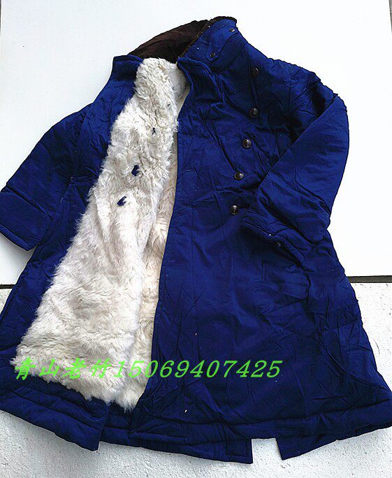 80 years in stock New sea blue wool coat fur coat fur coat