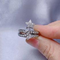 18k white gold wishing star full diamond ring female personality temperament Korean meteor ring opening hipster around the index finger