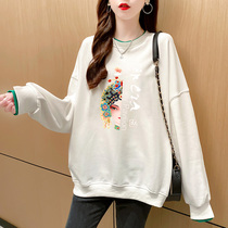 Chinese style new autumn and winter super hot fake two pieces of fat MM top clothes ins loose large size womens 200 jin sweater tide