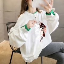 Chinese style new face mask 200 jin loose long-sleeved sweater womens plus size national tide womens fake two fat mm tops