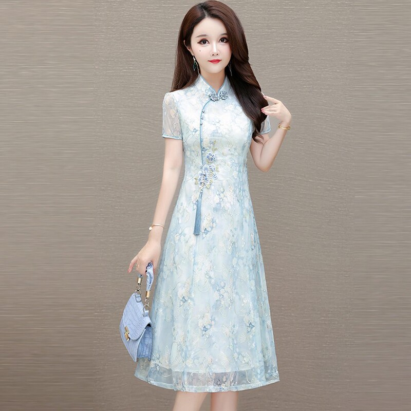 New Chinese-Style Improved Cheongsam Dress for Women, 2026 Summer New Model, High-End Elegant Mother's Dress That Covers the Belly and Makes You Look Slimmer, Long Dress New Chinese-Style Improved Cheongsam Dress for Women, 2026 Summer New Model, High-End Elegant Mother's Dress That Covers the Belly and Makes You Look Slimmer, Long Dress