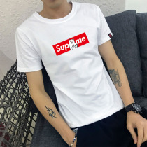 T-shirt mens cotton short sleeve Korean version of loose print half-sleeve Joker students solid color casual bottom T-shirt