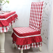 Mediterranean red plaid bow dining chair siamese chair cover Desk chair can be customized Nordic IKEA padded simple