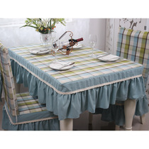 Nordic Ikea blue cotton linen plaid dining table cloth desk TV cabinet Coffee table cover cloth table set Pastoral custom-made simple