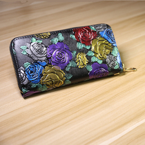 2021 new ladies wallet long style zipper money clip genuine leather multifunction leather clamp retro large-capacity female hand holding bag