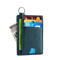 Ultra-thin mini leather wallet card sleeve neck multi-card piece utility anti-theft brush multi-function documents pack