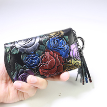 Bull Leather Key Bag Female Name Group Wind Rose Pattern Large Capacity Zip Bag Car Multifunction Lock Spoon Double Row