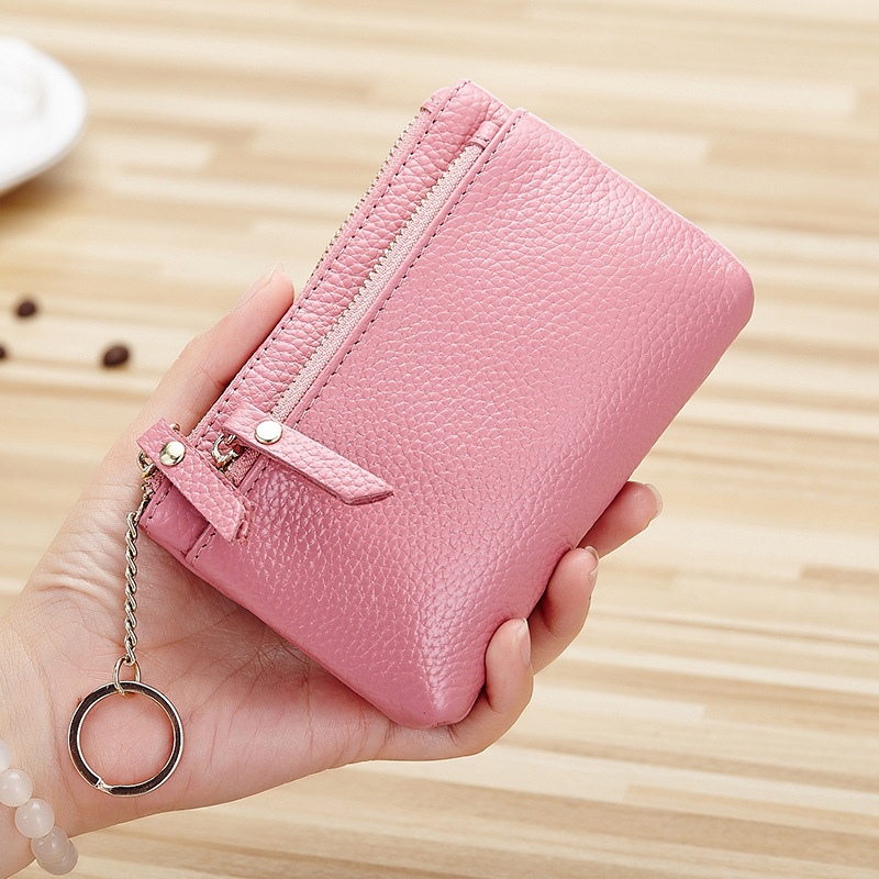 Head Layer Cow Leather Small Wallet Card Bag Woman Short slim Han version Laced Zero Wallet Mini Coin Driver's License Bag