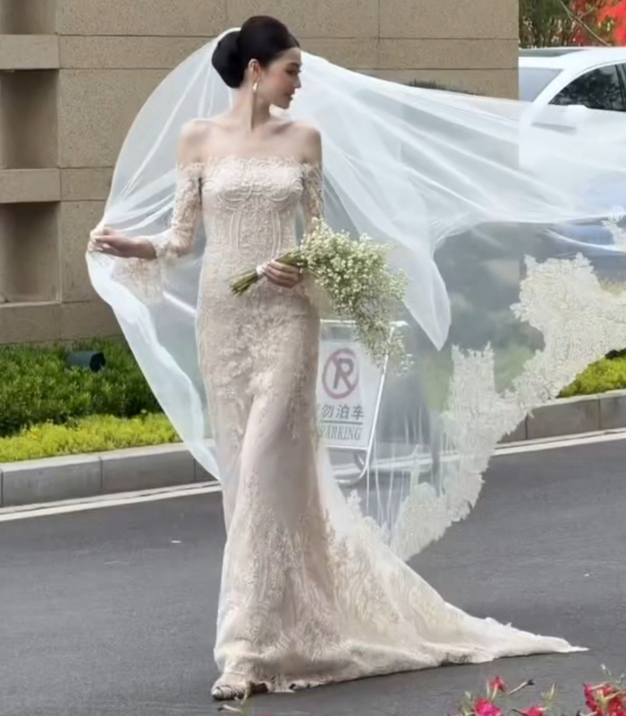 Under the Sycamore Tree, Yuailei Lace Fishtail Wedding Dress 2026 Bride Off-Shoulder Long-Sleeve Light Luxury Lace Handmade High-End Feel