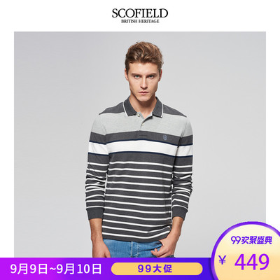SCOFIELD mùa xuân và mùa thu của nam giới kinh doanh bình thường bông sọc dài tay đan T-Shirt HA738001 Áo phông dài