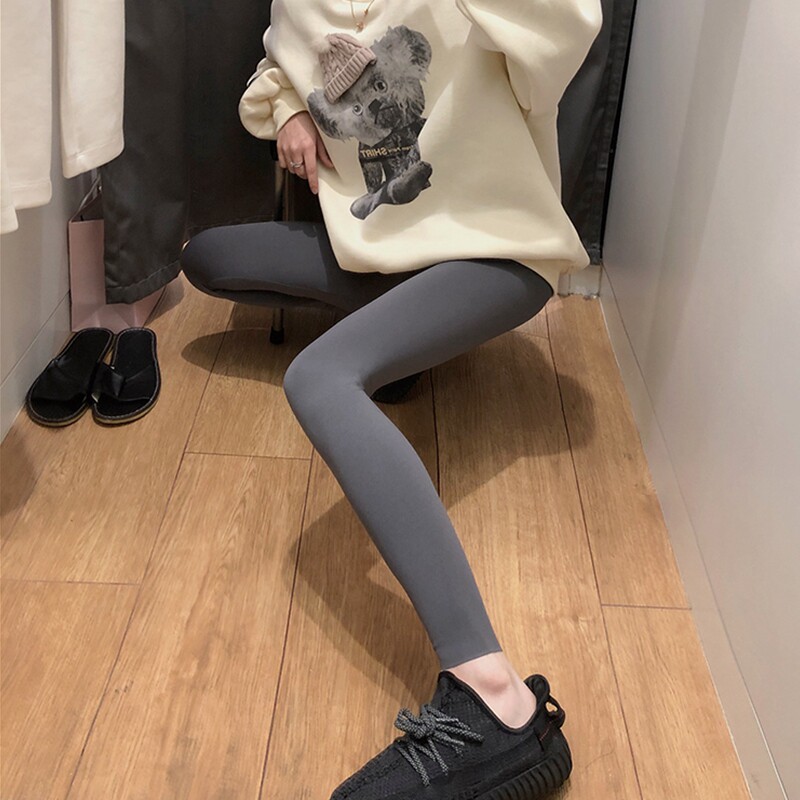 Japanese sharkskin leggings women's autumn and winter outer wear thin section high waist buttocks look thin elastic nine points skinny leg barbie pants