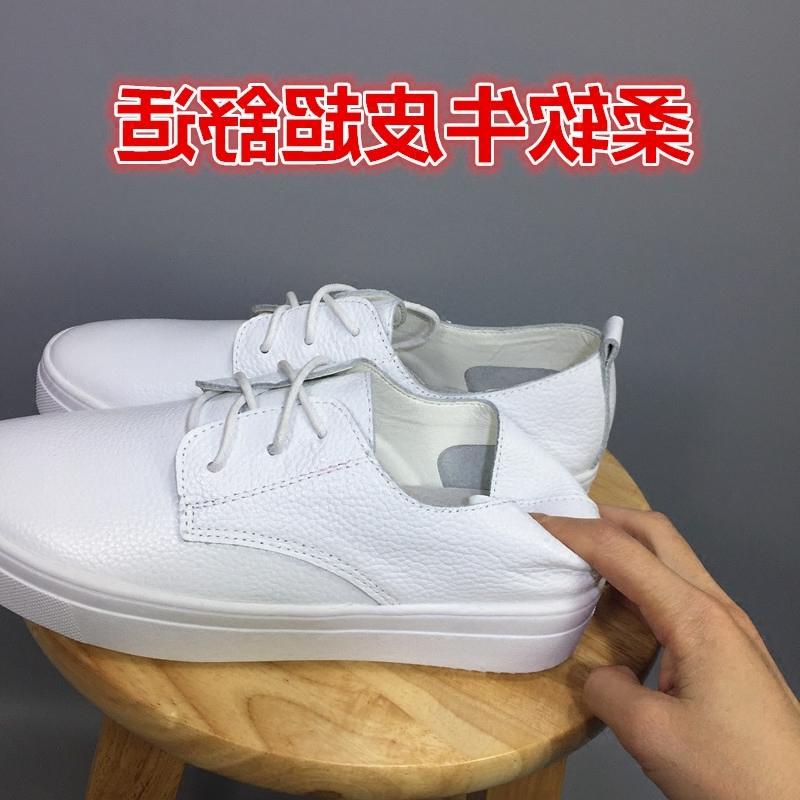 潮TATA他她頭層牛皮百搭小白鞋2018韓版圓頭真皮厚底白色系帶休閑