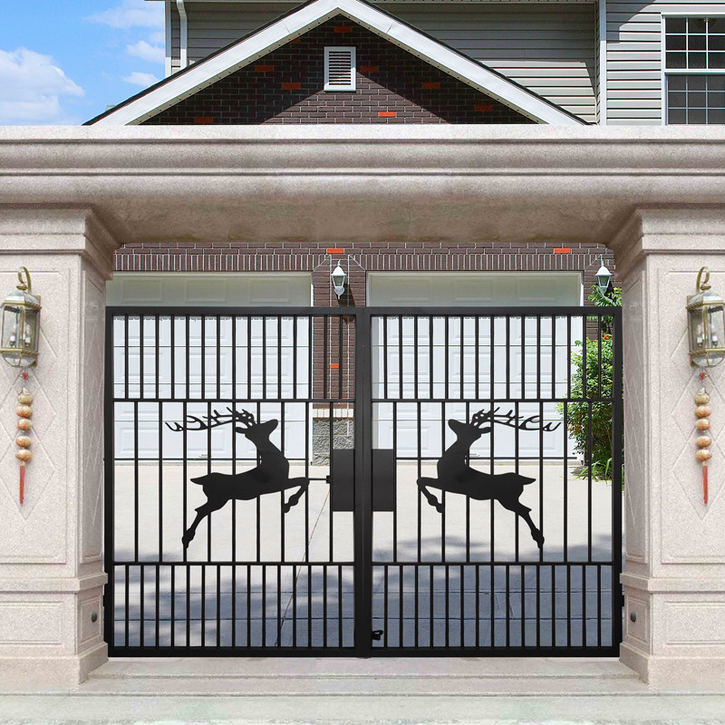Modern Chinese iron courtyard gate village door double opening kindergarten factory district yard door customization