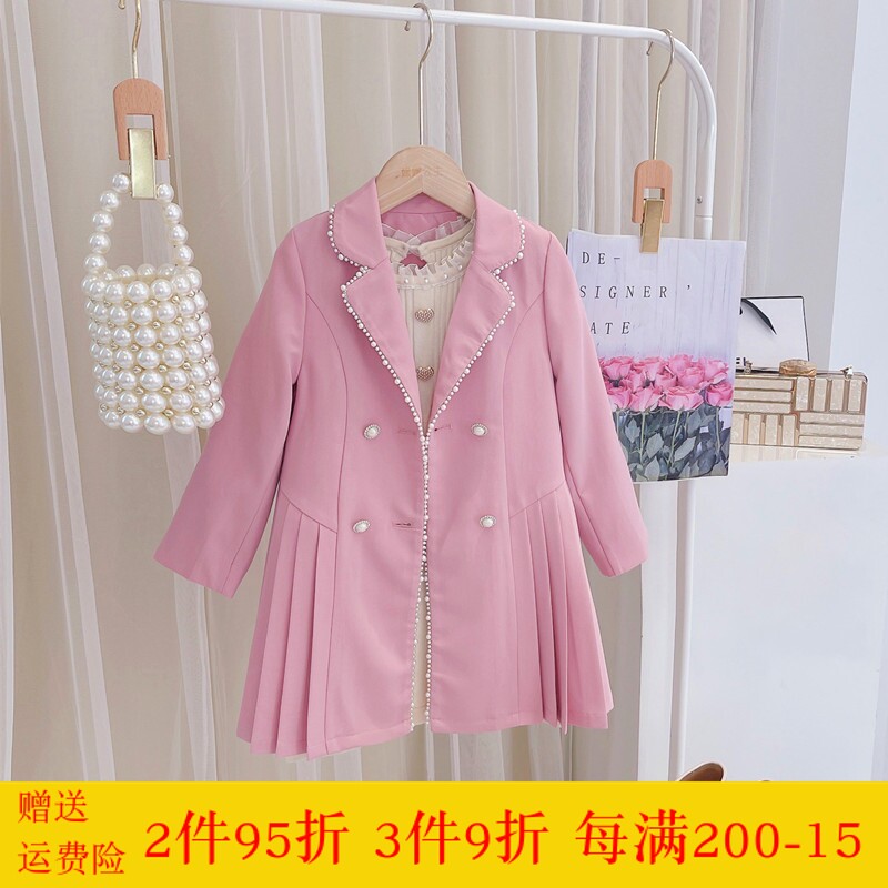 Girl's jacket 2022 new children's wind clothes in the long version of the spring and autumn girl's princess Korean version suits CUHK