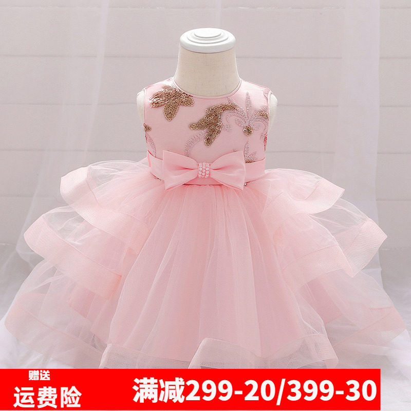 Baby princess dress summer style baby girl one year old dress 0-1 year old wedding dress birthday skirt tutu skirt catch Zhouyang Pie 2