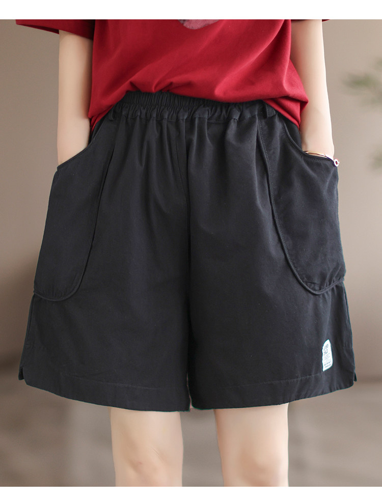 #高定水洗棉料#代勒【日常氛围感~】时尚贴标 夏季大码阔脚短裤女详情25
