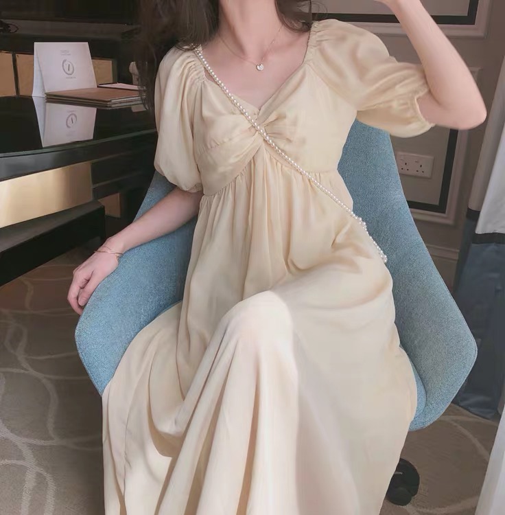 Pregnant Women's Ocean Dress Summer Medium Long Version Tennis Red Short Sleeve Blouses Gentle Wind Gestation Women Dress Summer Suit Summer Foreign Dress