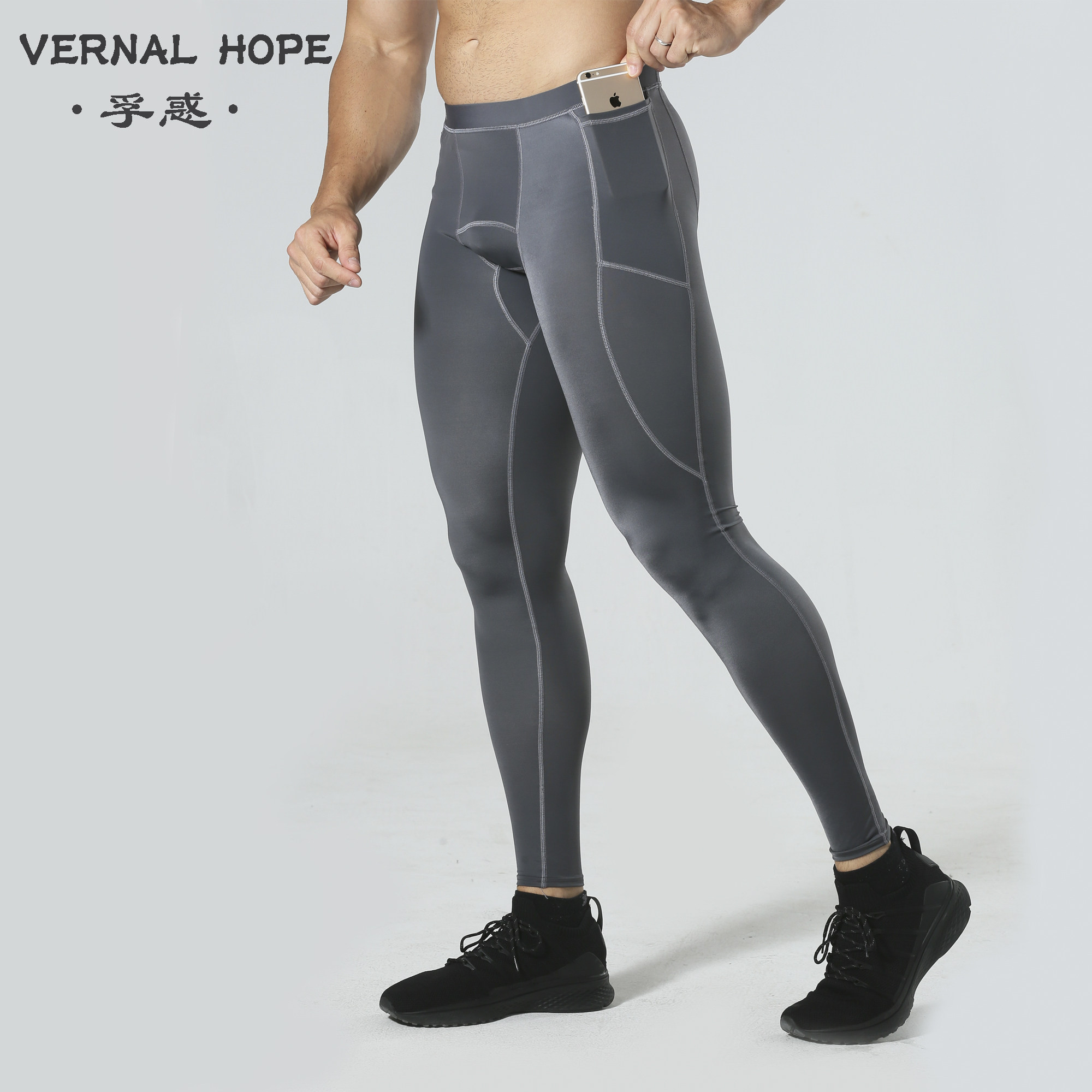 Professional training gradient compression pants men's gray fitness elastic quick-drying tight-fitting fleece basketball running trousers