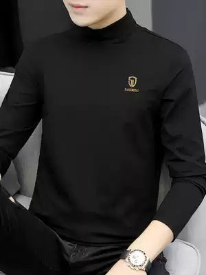 Modal long sleeve T-shirt men's half high collar autumn shirt print trend inside base shirt collar autumn clothes