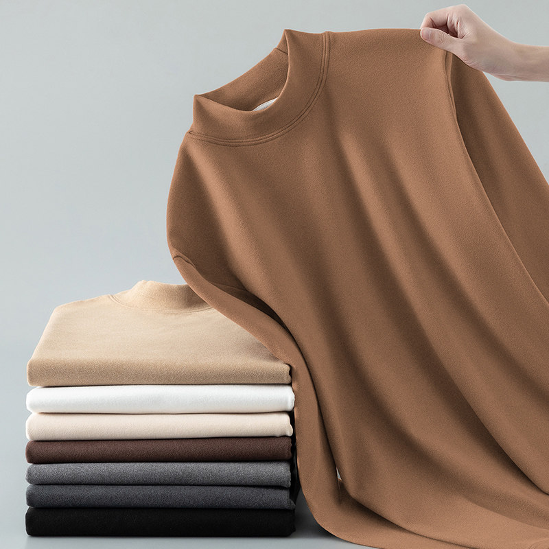 Duvet beat undershirt half high collar autumn winter long sleeve t-shirt men's pure colour plus suede warm inner lap jacket-in-autumn clothes-Taobao