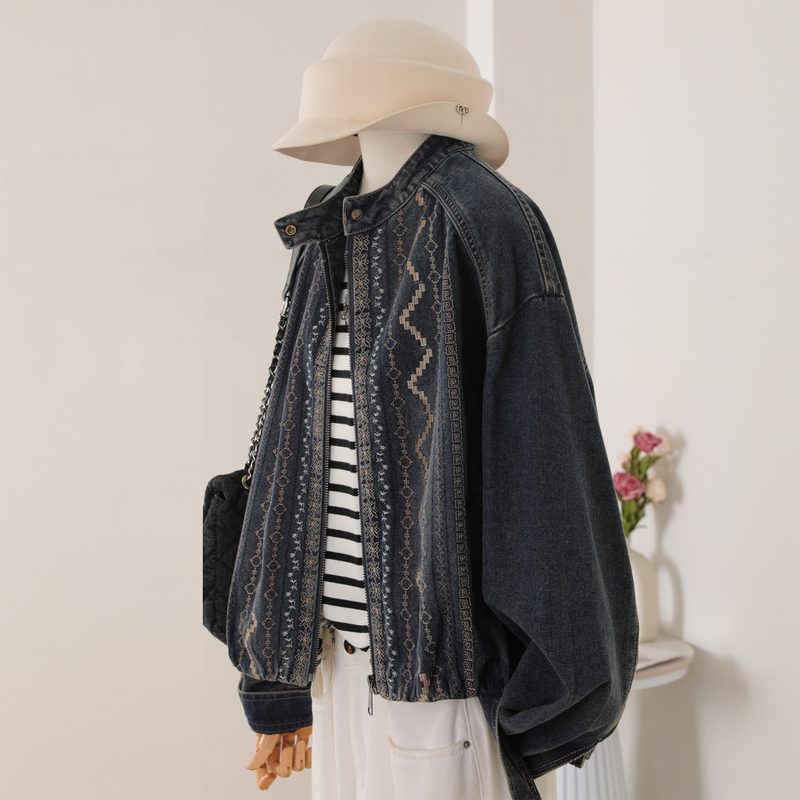 Designed Ethnic-Style Embroidered Stand-Collar Denim Short Jacket for Women 2026 Spring Petite Slimming Casual Jacket Top Designed Ethnic-Style Embroidered Stand-Collar Denim Short Jacket for Women 2026 Spring Petite Slimming Casual Jacket Top