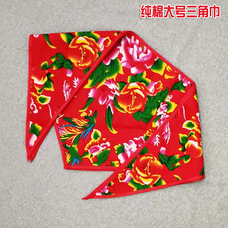 <!--东北大花布头巾民族风纯棉围巾二人转演出三角巾服务员头巾配饰夏-->