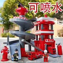 Cheng Lemi assembled rail car fire police sanitation project ambulance parking lot set car building toys