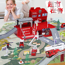 Cheng Le Mei alloy rail car fire police engineering set parking lot electric train childrens boy toys