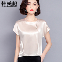 Han Meg 2019 summer new short sleeve t-shirt womens top loose size silk satin small shirt casual shirt