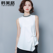 2021 spring and summer new nail bead sling Vest Womens interior black loose sleeveless chiffon shirt