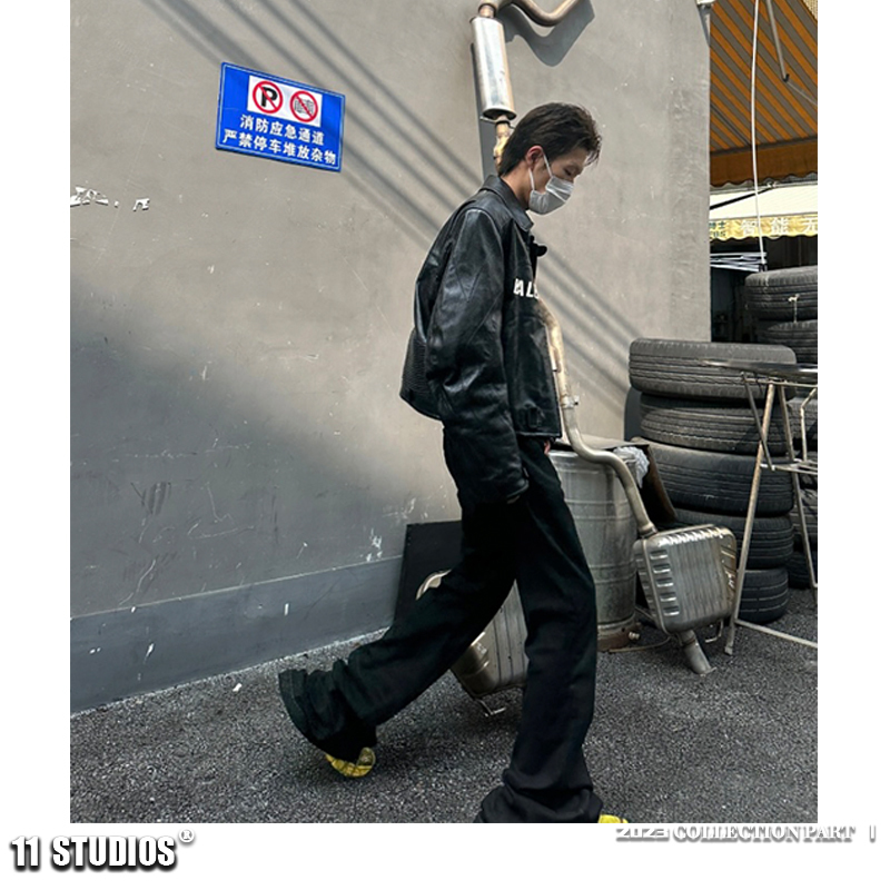 Ro Style Niche Dark High-Elasticity Floor-Length Pure Black Brushed Denim Wide-Leg Flared Pants That Are Slimming and Trendy