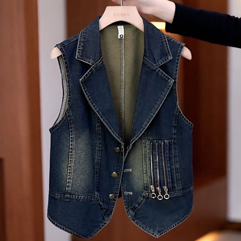 Fashionable Retro Nostalgic European-Style Denim Vest for Women 2026 Spring and Autum New Style Sleeveless Stylish Age-Reducing Vest Jacket