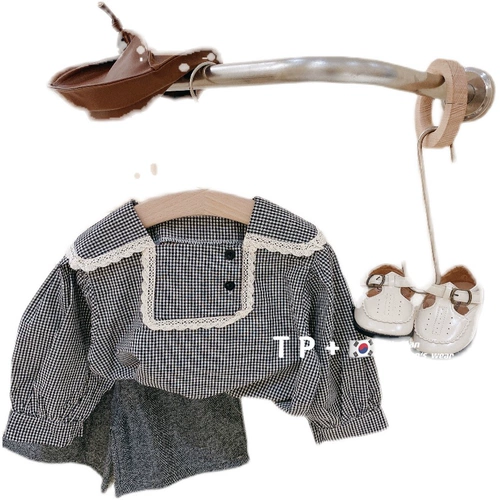 Осенний детский комплект, кружевная рубашка, шорты, детская одежда, в стиле Шанель