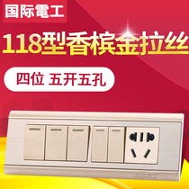 International Electrical Switch 5 Open Double Control 5 Hole Wall Power Panel Large Box 118 Type 4 Bit Five Open Five Hole Socket