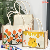Burlap bag diy material hand-painted canvas bag childrens painting environmentally friendly storage bag handbag cartoon graffiti material