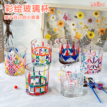 Xiaohongshus same hand-painted glass water cup diy refracted rainbow light medieval cup lattice childrens handmade material package