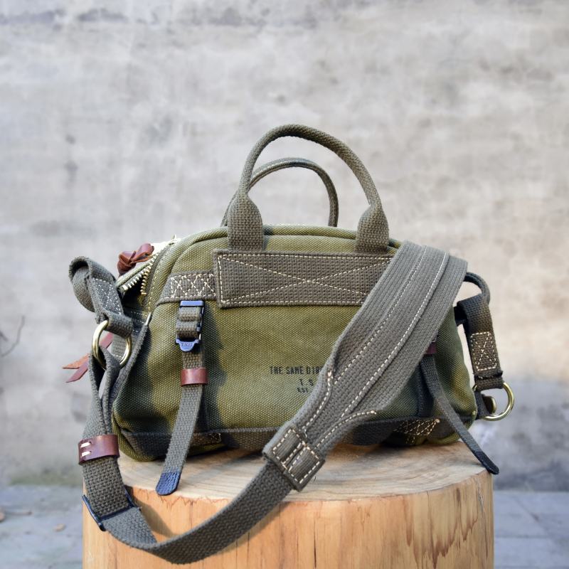 Heavy-Duty Thickened Washed Canvas Single-Shoulder Crossbody Handbag Casual Women's Retro Bowling Bag Men's Small Bag 8506