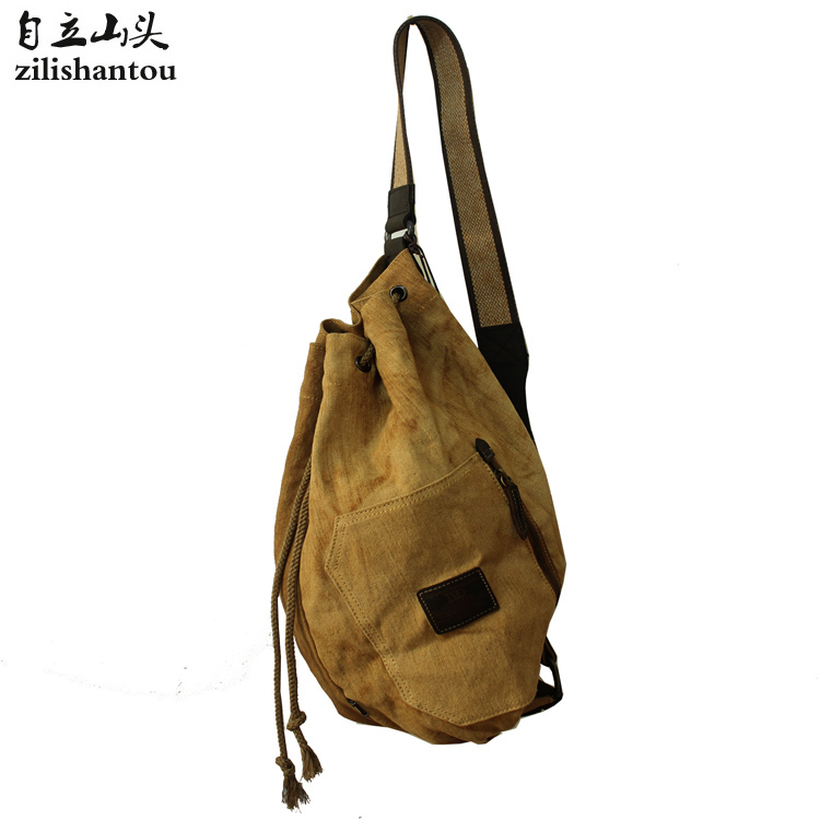 Bucket Bag Single Shoulder Bag Men Canvas European And European Trend Retro Chest Bag Men's Water Drop Bag Tide Casual Fashion Slanted Satchel Bag