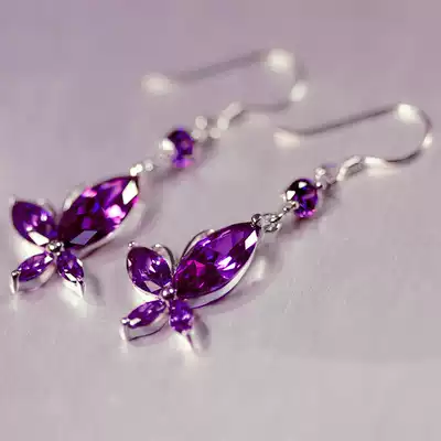 S925 sterling silver amethyst earrings Korean fashion women's earrings earrings earrings small fresh Tanabata festival gift