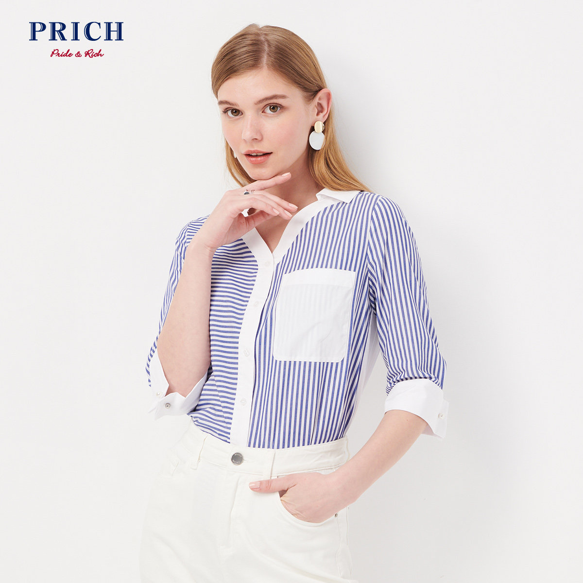 PRICH striped shirt summer new design sense top loose cotton ladies shirt PRBA92510Q
