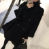 Áo khoác len nữ màu đen dài 2018 mùa đông học sinh mới dày Áo khoác len cashmere hai mặt Hepburn