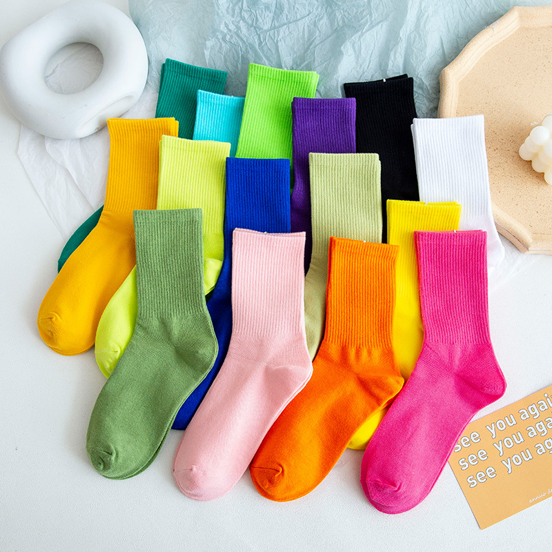 Colorful Socks for Women, Mid-Calf, Pure Cotton, Slouch Socks, Thin Summer Style, Dance Socks for Men, Long Socks, Black, White, Royal Blue, Green, Yellow, Solid Color