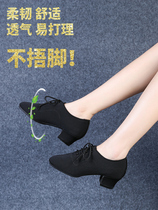 Latin dance shoes Adult women professional teacher shoes Soft-soled Friendship Square dance shoes Medium heel Oxford cloth dance shoes